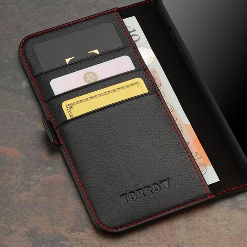 TORRO Premium Leather Case Compatible with iPhone 15 Pro Max 6.7" – Genuine Leather Wallet Flip Folio Case with Kickstand and Card Slots (Compatible with Official MagSafe Chargers) - Black in Saudi Arabia
