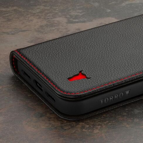 TORRO Premium Leather Case Compatible with iPhone 15 Pro Max 6.7" – Genuine Leather Wallet Flip Folio Case with Kickstand and Card Slots (Compatible with Official MagSafe Chargers) - Black in Saudi Arabia
