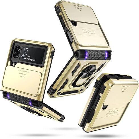 جراب Janmitta لهاتف Samsung Galaxy Z Flip 4 مدمج بغطاء عدسة كاميرا منزلق + حماية المفصلات + مسند ثابت بحلقة الإصبع، غطاء هاتف واقٍ لكامل الجسم مقاوم للصدمات شديد التحمل، 2022 أرجواني بناتي in Kuwait