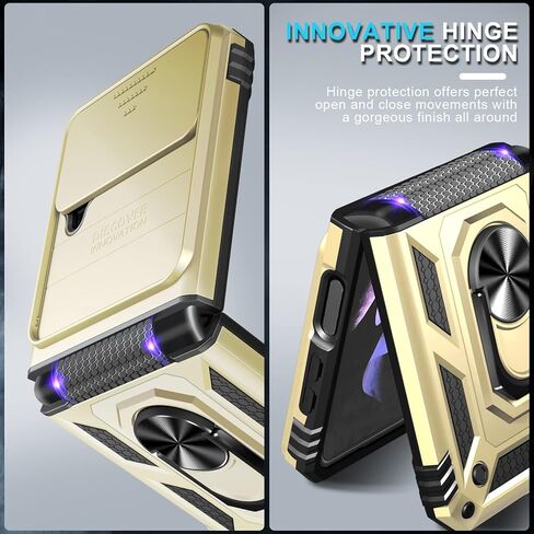 جراب Janmitta لهاتف Samsung Galaxy Z Flip 4 مدمج بغطاء عدسة كاميرا منزلق + حماية المفصلات + مسند ثابت بحلقة الإصبع، غطاء هاتف واقٍ لكامل الجسم مقاوم للصدمات شديد التحمل، 2022 أرجواني بناتي in Kuwait