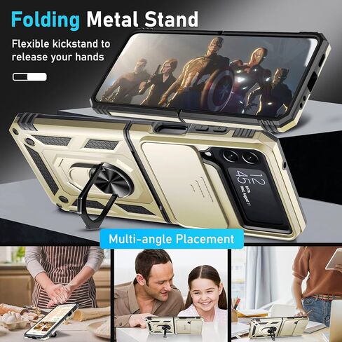 جراب Janmitta لهاتف Samsung Galaxy Z Flip 4 مدمج بغطاء عدسة كاميرا منزلق + حماية المفصلات + مسند ثابت بحلقة الإصبع، غطاء هاتف واقٍ لكامل الجسم مقاوم للصدمات شديد التحمل، 2022 أرجواني بناتي in Kuwait