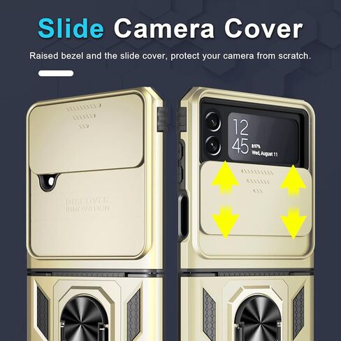 جراب Janmitta لهاتف Samsung Galaxy Z Flip 4 مدمج بغطاء عدسة كاميرا منزلق + حماية المفصلات + مسند ثابت بحلقة الإصبع، غطاء هاتف واقٍ لكامل الجسم مقاوم للصدمات شديد التحمل، 2022 أرجواني بناتي in Kuwait