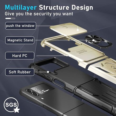 جراب Janmitta لهاتف Samsung Galaxy Z Flip 4 مدمج بغطاء عدسة كاميرا منزلق + حماية المفصلات + مسند ثابت بحلقة الإصبع، غطاء هاتف واقٍ لكامل الجسم مقاوم للصدمات شديد التحمل، 2022 أرجواني بناتي in Kuwait