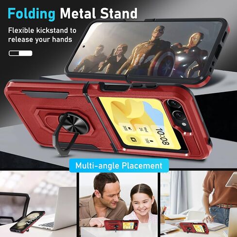 Janmitta Samsung Galaxy Z Flip 4 Case Built in Slide Camera Lens Cover+Hinge Protection+Finger Ring Stable Kickstand, Heavy Duty Shockproof Full Body Protective Phone Cover,2022 Blue in Saudi Arabia