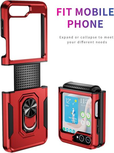 Janmitta Samsung Galaxy Z Flip 4 Case Built in Slide Camera Lens Cover+Hinge Protection+Finger Ring Stable Kickstand, Heavy Duty Shockproof Full Body Protective Phone Cover,2022 Blue in Saudi Arabia