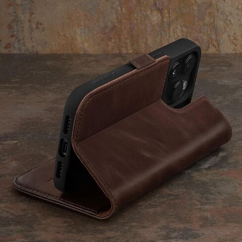 TORRO Premium Leather Case Compatible with iPhone 15 Pro Max 6.7" – Genuine Leather Wallet Flip Folio Case with Kickstand and Card Slots (Compatible with Official MagSafe Chargers) - Black in Saudi Arabia