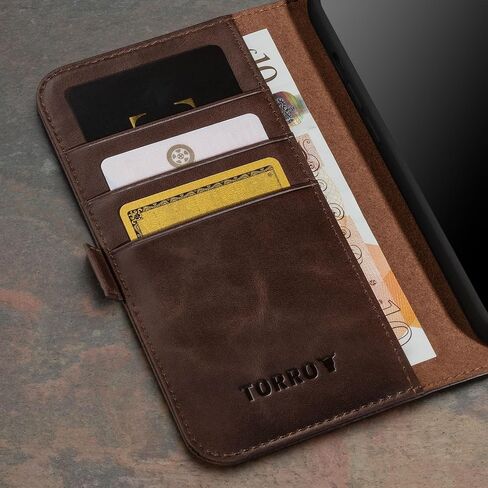 TORRO Premium Leather Case Compatible with iPhone 15 Pro Max 6.7" – Genuine Leather Wallet Flip Folio Case with Kickstand and Card Slots (Compatible with Official MagSafe Chargers) - Black in Saudi Arabia