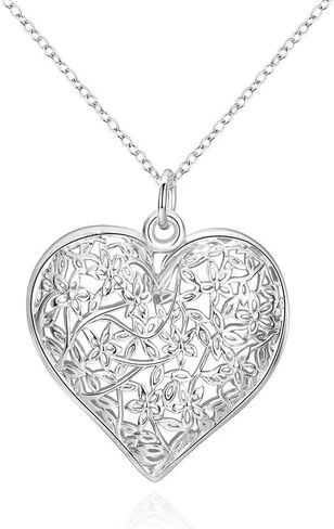 الأزياء والمجوهرات 925 فضة الجوف نمط محكم منتفخ القلب قلادة قلادة in Kuwait