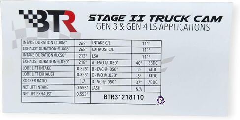 طقم كام شاحنة BTR Brian Tooley Racing V2 Stage 2 LS مع نوابض وأختام عمود الحدبات لـ 4.8 5.3 6.0 Vortec in Kuwait