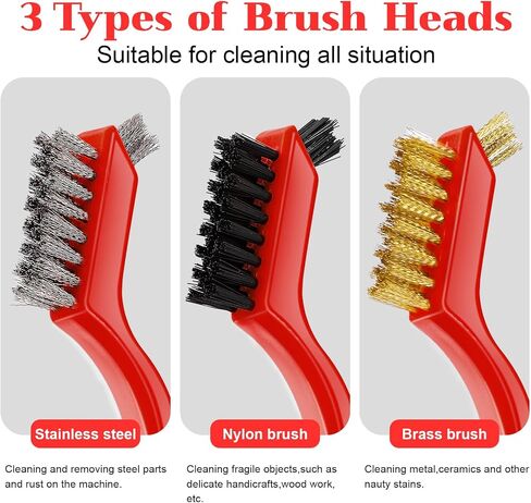 Wire Brush Set,12 Pcs Brass/Stainless Steel/Nylon Wire Brushes,Mini Brushes with Curved Handle Grip,Heavy Duty Wire Brushes for Cleaning Rust,Welding Slag,Paint and Dust,7 Inches (12) in Saudi Arabia