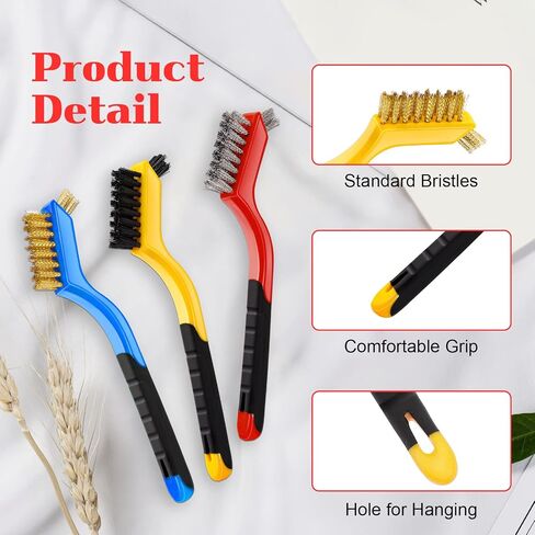 Wire Brush Set,12 Pcs Brass/Stainless Steel/Nylon Wire Brushes,Mini Brushes with Curved Handle Grip,Heavy Duty Wire Brushes for Cleaning Rust,Welding Slag,Paint and Dust,7 Inches (12) in Saudi Arabia