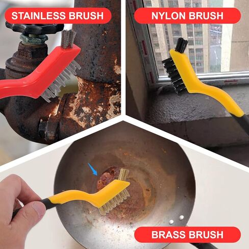 Wire Brush Set,12 Pcs Brass/Stainless Steel/Nylon Wire Brushes,Mini Brushes with Curved Handle Grip,Heavy Duty Wire Brushes for Cleaning Rust,Welding Slag,Paint and Dust,7 Inches (12) in Saudi Arabia