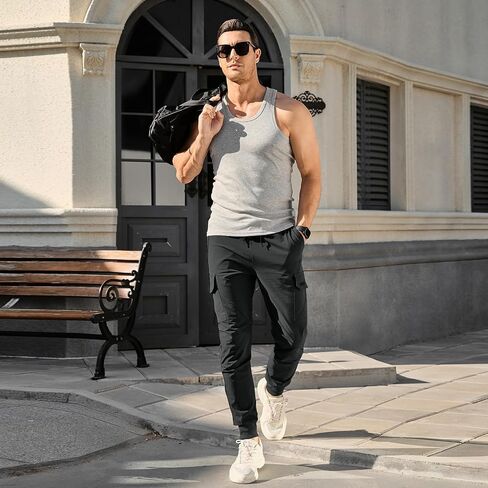 Men's Cargo Joggers Pants Casual Sweatpants with Pockets Mens Athletic Tapered Leg Pants in Saudi Arabia