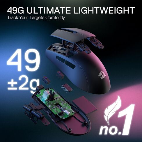 Redragon M916 PRO 3-Mode Wireless Gaming Mouse, 49G Ultra-Light 26K DPI Gamer Mouse w/Ergonomic Natural Grip Build, Full Programmable Buttons, Software Supports DIY Keybinds & DPI in Saudi Arabia