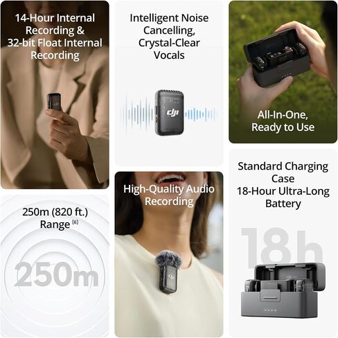 DJI Mic 2 - All-in-One Professional Wireless Microphone System - Includes 2 Transmitters, 1 Receiver with Charging Case and Two Condenser Lavalier Microphones - Bluetooth Recording, iPhone, Android in Saudi Arabia