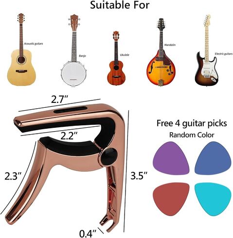 Geekria 3IN1 Guitar Capo, Zinc Alloy Metal Capo for Acoustic and Electric Guitars, Ukulele, Mandolin, Classical Guitar Accessories (Rose Gold) in Saudi Arabia