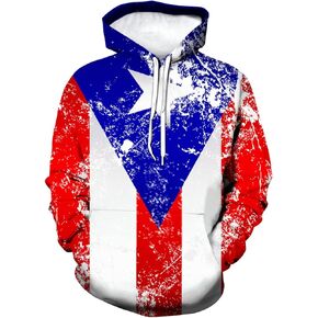 Men's Casual Sweatshirt Puerto Rican Flag 3D Graphic Pullover Hoodies