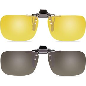 POLARS DESIGN Clip On Flip Up Polarized Len Sunglasses Over Prescription Myopia Eyeglasses 2PC
