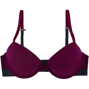 Undies.com womens Stretch Demi Cotton Perfect Lift Push Up Bra With Convertible Back, Merlot With Noir, 36B US