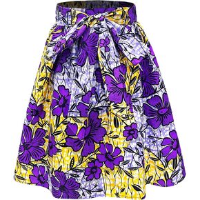 DOAFRIAFRI Women's African Dutch Wax Print Skirt Ankara Print Short Skirts Elastic Waist & Pockets