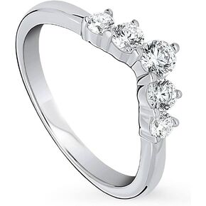 BERRICLE Sterling Silver 5-Stone Wedding Rings Cubic Zirconia CZ Wishbone Curved Band for Women, Rhodium Plated Size 4-10
