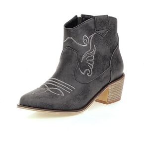أحذية AIJIVOU النسائية Riley Western، كلاسيكية مدببة عند الأصابع مطرزة غربي Rodeo Cowboy Sheriff Boot مع سحاب للكاحل وكعب منخفض للنساء