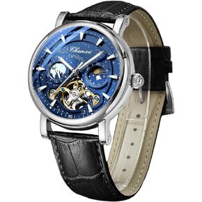 FORSINING Men's Watch Luminous Starry Sky with Moon Phase Tourbillon, Mechanical Automatic Self-Wind Fashion Watches, Stainless Steel Case Leather Belt Wristwatch