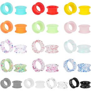 Mixed Color Soft Silicone Ear Gauges Plugs & Thick Double Flared Flexible Flesh Tunnels 16 Pairs Ear Expander Stretcher Plugs Gauges Body Piercing Jewelry