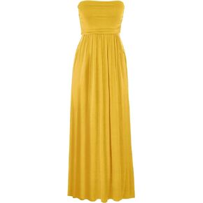 FashionMille Women Popular Strapless Tube Long Maxi Dress with Pocket