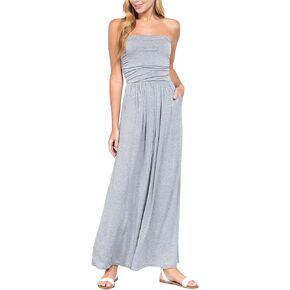 FashionMille Women Popular Strapless Tube Long Maxi Dress with Pocket