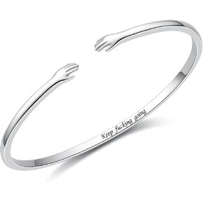 BEILIN Hug Bracelets for Women Sterling Silver Come to My Arm Couple Hugging Cuff Bangles Wedding Band Bracelets Engraved Mantra Bracelet Jewelry for Women Teen Girls