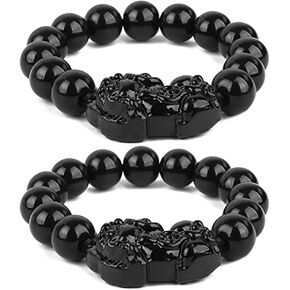 2 قطعة سوار Pi Xiu فنغ شوي الأسود سبج الثروة سوار للنساء الرجال مرونة قابلة للتعديل in Kuwait