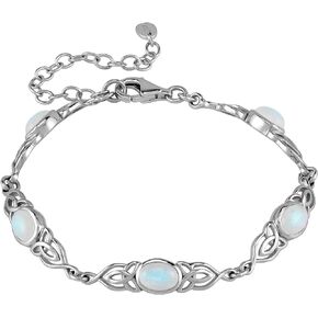 Silvershake Cabochon Gemstones 925 Sterling Silver Triquetra Celtic Knot 6.5 to 8.75 Inch Adjustable Bracelet Jewelry for Women