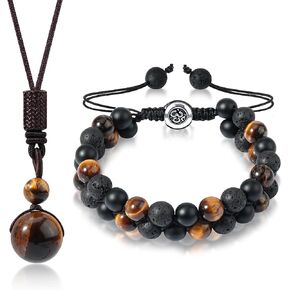 Seazoon Triple Protection Bracelet, Beaded Bracelets with Obsidian, Tiger Eye, Hematite Stones, Healing Crystal Bracelets