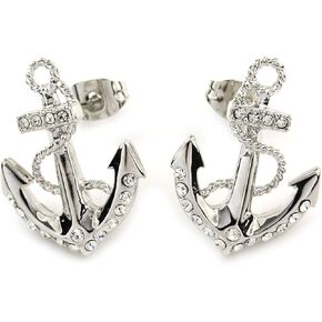 White & Rose Gold Plated Crystal Diamante Anchor Women Earrings Studs