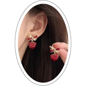 Heart Earrings for Women Girls Pink Heart Flower Earrings Red Heart Bow Stud Earrings Enamel Fat Heart Earrings Cute Statement Valentine's Day Jewelry Gifts