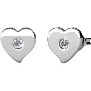 Cate & Chloe Vanessa Petite Sacred Heart Shape 18k White Gold Silver Stud Earrings with Center Crystal, Beautiful Small Heart Shaped Earring Set, Tiny Heart Earrings for Women