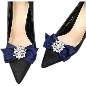 Douqu Rhinestone Crystal Wedding Bridal Shoe Bow Boots Clips detachable shoes buckle Shoe Decoration Charms Pair Jewelry (Navy Blue)