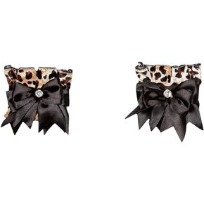 Daisy corsets Women's Plus Size Kitten Collection Leopard Velvet Wristlets (Set of 2), Black