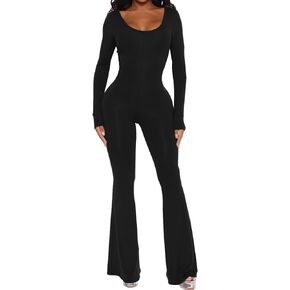 بذلة LuFeng النسائية المثيرة بأكمام طويلة ورقبة واسعة وسروال واسع من قطعة واحدة ملابس كلوبوير in Kuwait