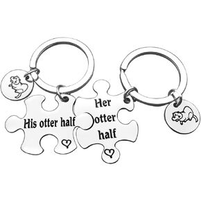 Otter Gifts Couple Puzzle Keychain Set His Otter Half Her Otter Half Keyring Lover Gift for Husband Wife Boyfriend Girlfriend Best Friend Birthday Wedding Valentines Day Anniversary Christmas Jewelry