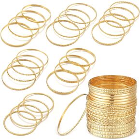 24 Pcs Stackable Bangle Bracelets Gold Textured Bracelets Indian Bangle Set Metal Multi Layer Bracelets Vintage Boho Golden Jewelry for Wedding Women Girl Friend