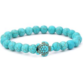 kelistom Turtle Beads Chain Bracelet for Women Men Girls Boys Handmade Natural Stone Elastic Stretch Bracelet Friendship Couple Bracelets