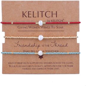 KELITCH Women Friendship Bracelets Miyuki Beads Strand Bracelets Handmade Fashion 3 Pcs Pearl Bracelets Bangles