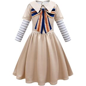 Yameidie Kids Girls Big Bow School Uniform Dress Halloween Horror Doll Cosplay Costume False Two-piece Dress