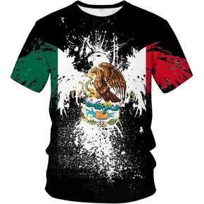 Casual 3D Mexico Flag Digital Print T-Shirt Round Neck Mens T-Shirts