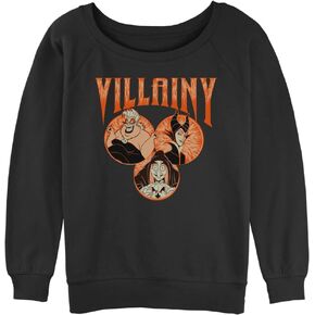 Disney Women's Villains Villainy Circled Junior's Raglan Pullover with Coverstitch