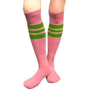 COUVER Pink Breast Cancer Awareness Pink Athletic Sports Knee Socks - Cushioned Toe, Sole & Heel