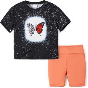 PATPAT Kids Girls 2Pcs Clothes Set Oversized T Shirt Short Sleeve Top and Pattern Print Biker Shorts Summer Outfits