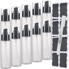 Sookdeo Mini Dispenser Portable Free Refillable Bottle with Pump & Lid for Travel Shampoo Conditioner Shower Soap Work Hand Dish Soap Lotion Makeup Essential Oil, 10 Pack, 3oz, 100ml (Cream White)